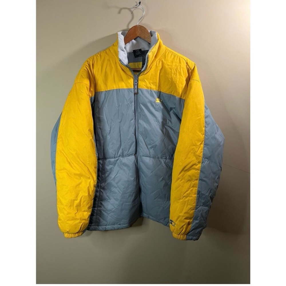 Vintage STARTER Men's Yellow and Gray Puffer Jacket